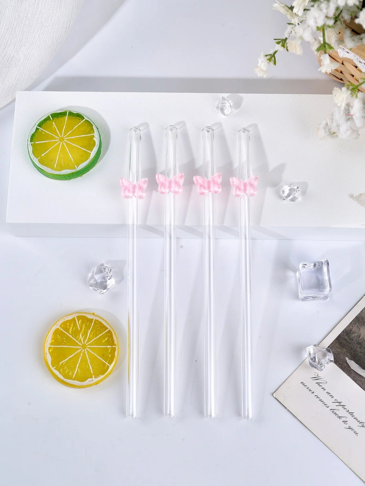 5/10PCS Pink Butterfly Curved Straw, Wedding Table Accent, Romantic & Holiday Presents,Valentine, wedding , Halloween, Christmas