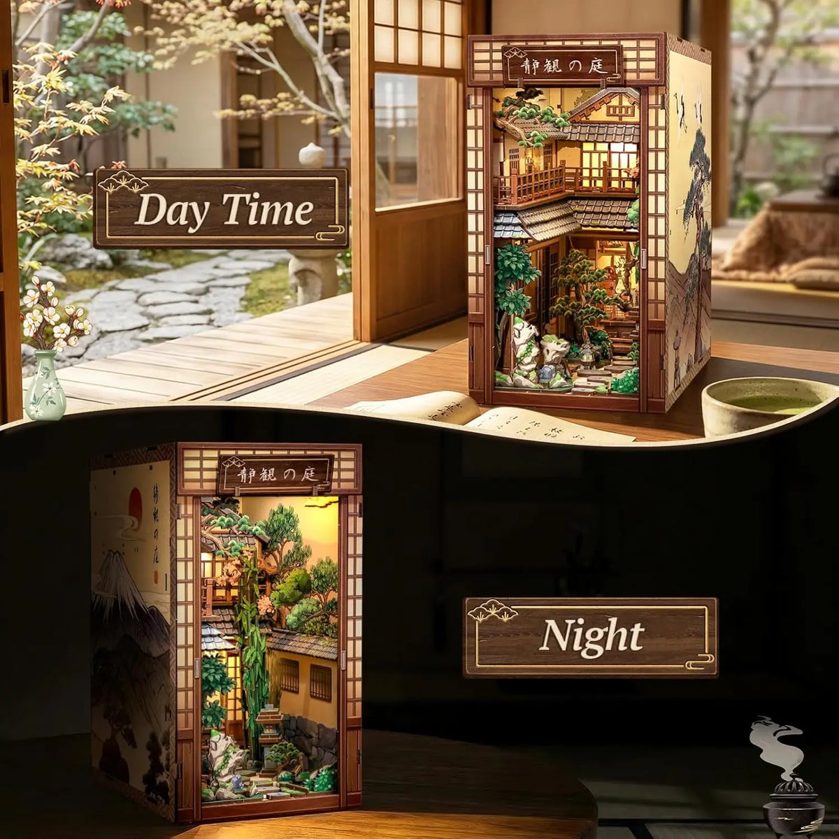Book Nook Kit - DIY Miniature House 3D Puzzle Craft for Adults | Japanese Zen Garden Booknook, Bookshelf Insert Decor Gift, Rela