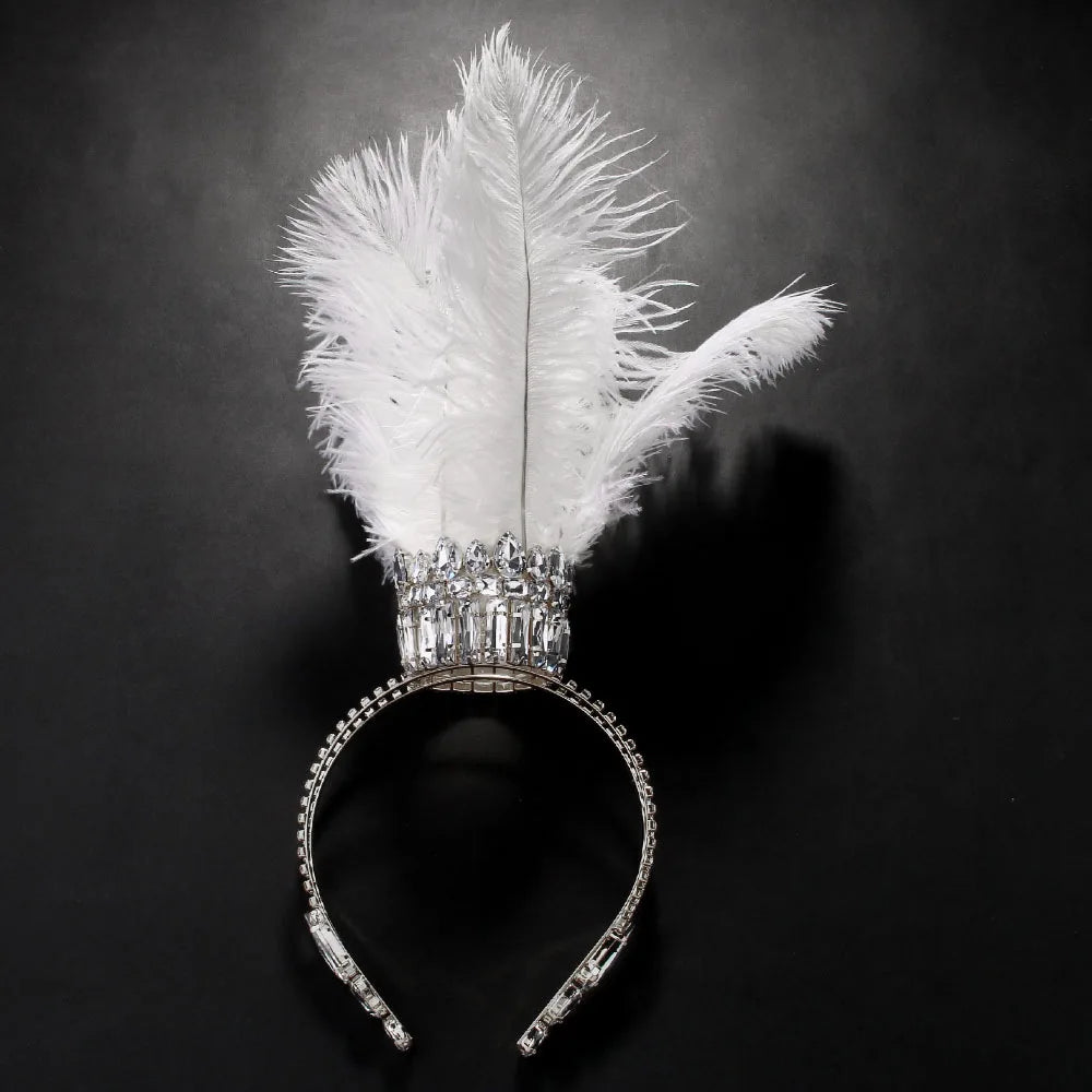 Best-selling Queen Exaggerated Feather Crown Headpiece for Women with High-end Water Diamond Headwear Gothic Ball Accessories
