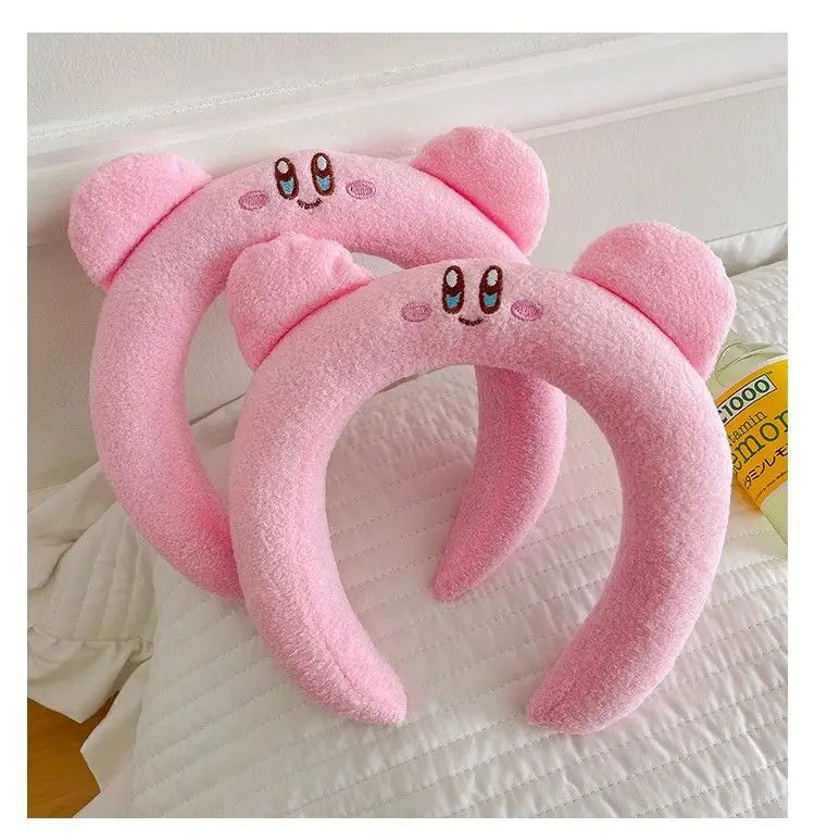 Lovely Pink Kirby Plush Hair Hoop Cartoon Daily Washing Face Headband Girls Photo Shooting Decor Hair Ornament