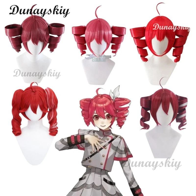 Anime Kasane Teto Wig Cosplay Wig Cute Red Ponytail High Heat Resistant Hair Teto Wig Free Wig Cap Women Long Curly Hair