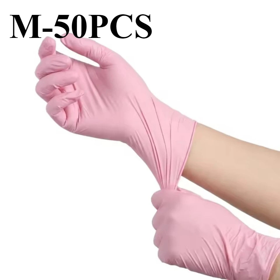 50/100PCS Light Pink Nitrile Gloves Disposable Powder Free Soft Flexible Handwear Beauty Hair Salon Cleaning Daily Use Supplies