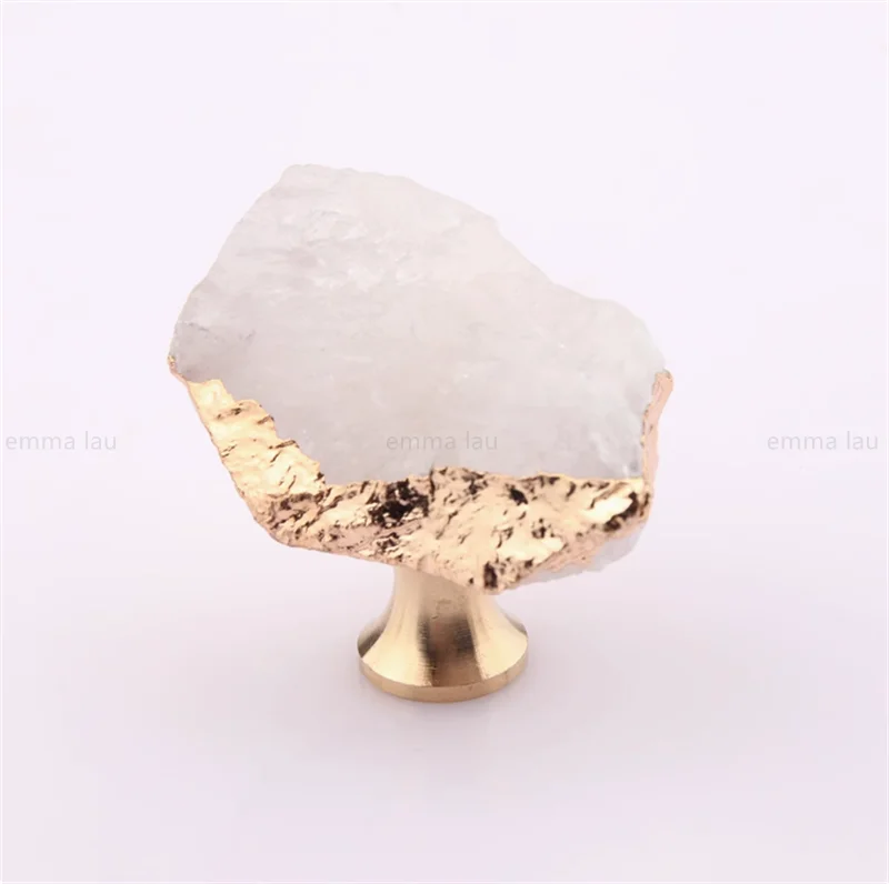 Natural Crystal Furniture Handle Single Hole Drawer Knob Green Pink Brass Handles For Kitchen Cabinet Door Cupboard Pulls Diy