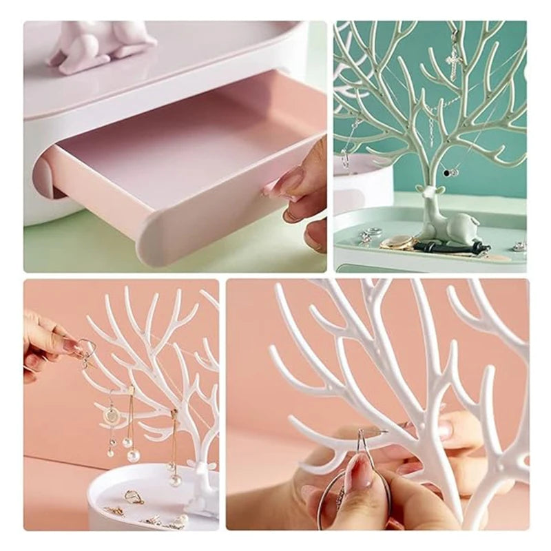 Antlers Jewelry Display Stand with Drawers,Necklace Earring Jewelry Organizer Display Stand,Deer Jewelry Rack,Pink