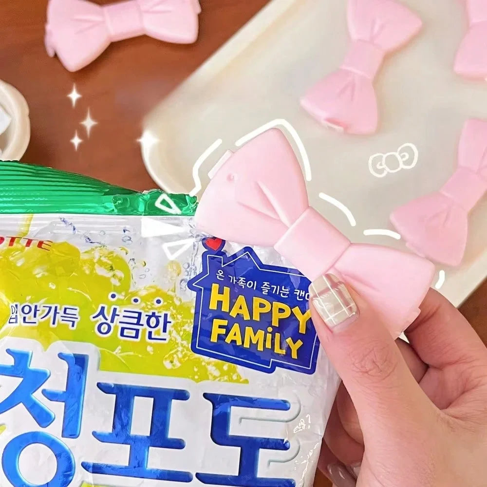 5PCS Kawaii Food Sealing Clip - Pink Bow Moisture-Proof Bag Clips for Kitchen Storage, Reusable Plas