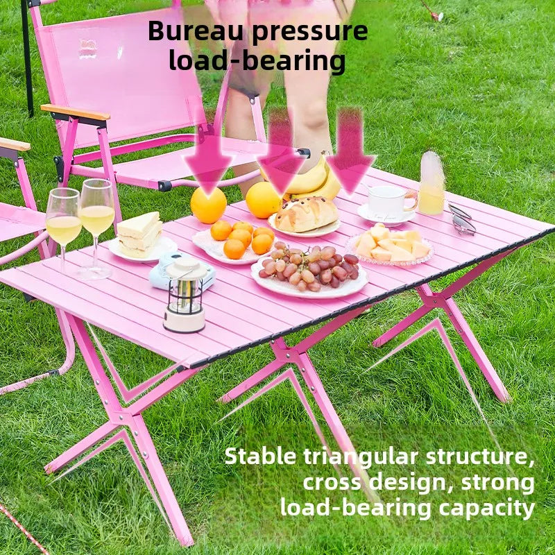 Outdoor camping pink tables and chairs Kermit folding ultra-light supplies equipment leisure
