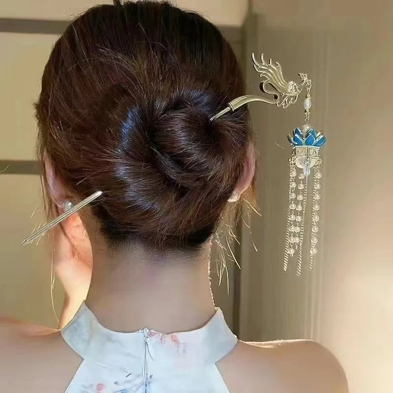 Luminous Flower Hairpin Lotus Light Lantern Tassel Hair Stick