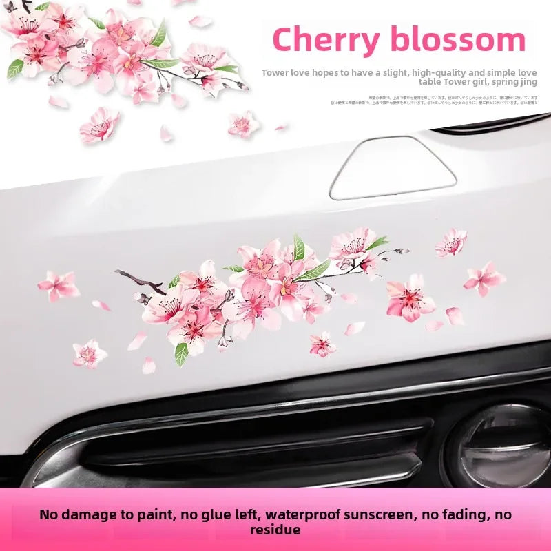 Pink Cherry Blossom Floral Car Stickers Love Auto Vinyl Decal Bumper Window for Women Car Tuning Styling Accessories