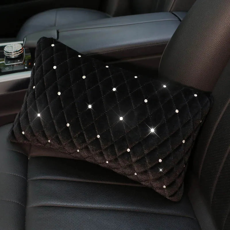 Bling Rhinestone Car Neck Pillow Winter Plush Crystal Auto Headrest Pillow Waist Supports Car Seat Pillow Cover Car Accessories