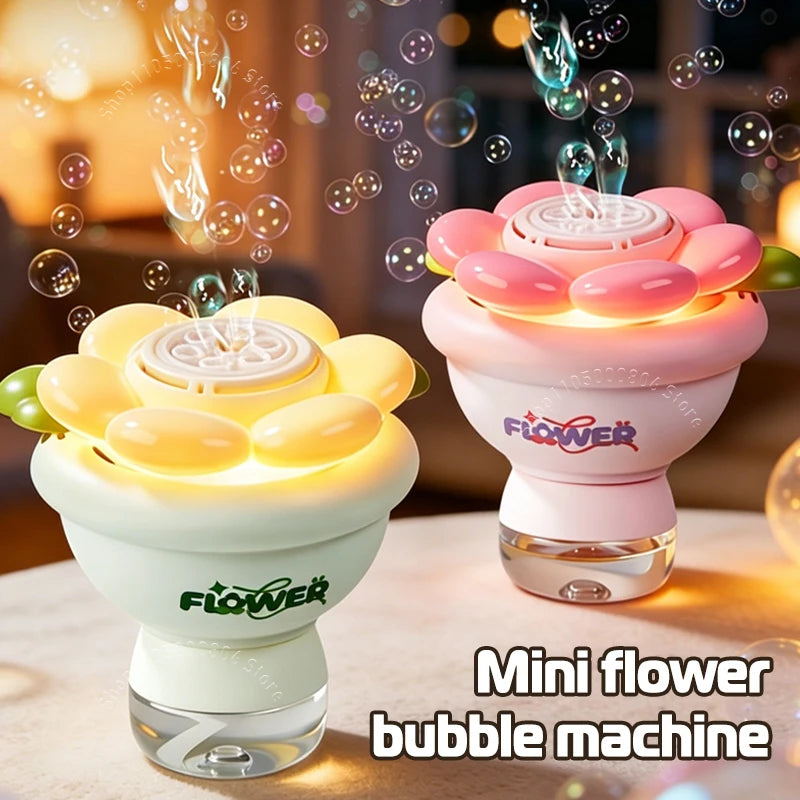 Mini Flower Bouquet Bubble Machine Automatic High Output Bubble Blower with Lights Cute Handheld Toy For Kids Wedding Party