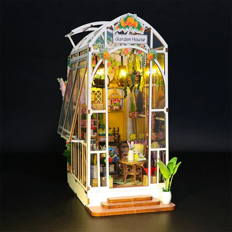 Book Nook Kit DIY Miniature House with LED Light Booknook Bookshelf Insert Decor Wooden Bookend Craft Hobby Kit-ABHG
