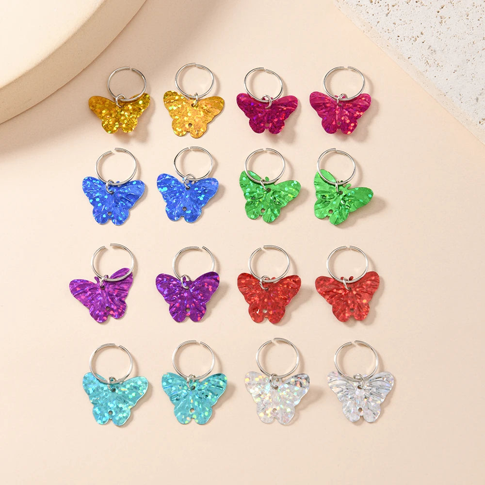 16 pieces of colorful butterfly pendants with braids and hair loops are cute, adorable and playful