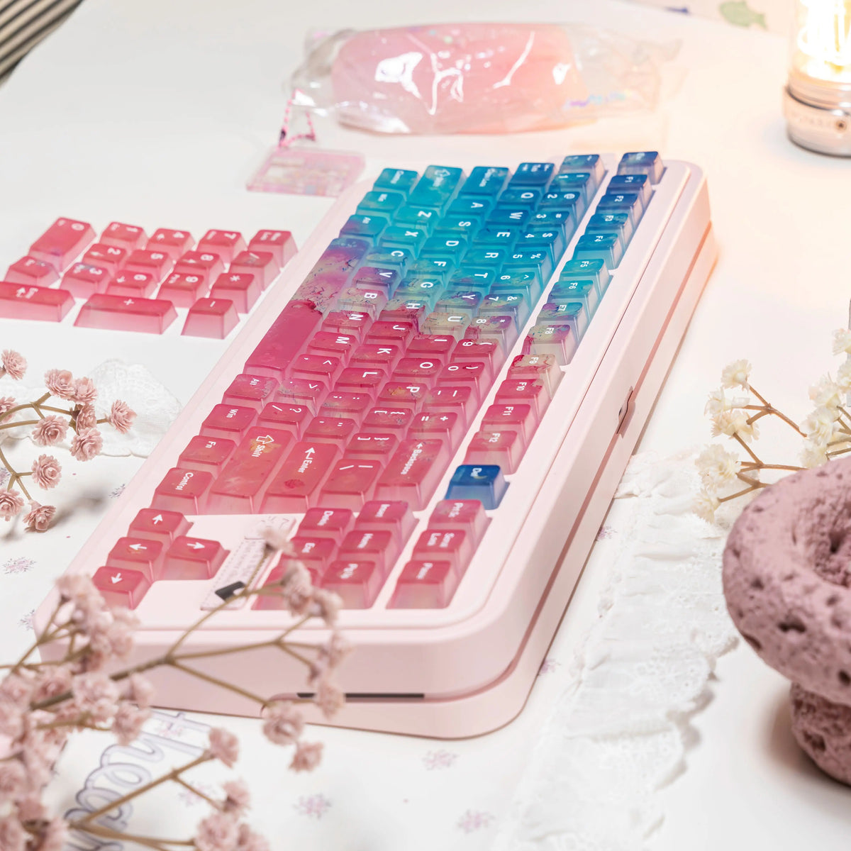 119 Keys Pink Ocean Theme Keycaps