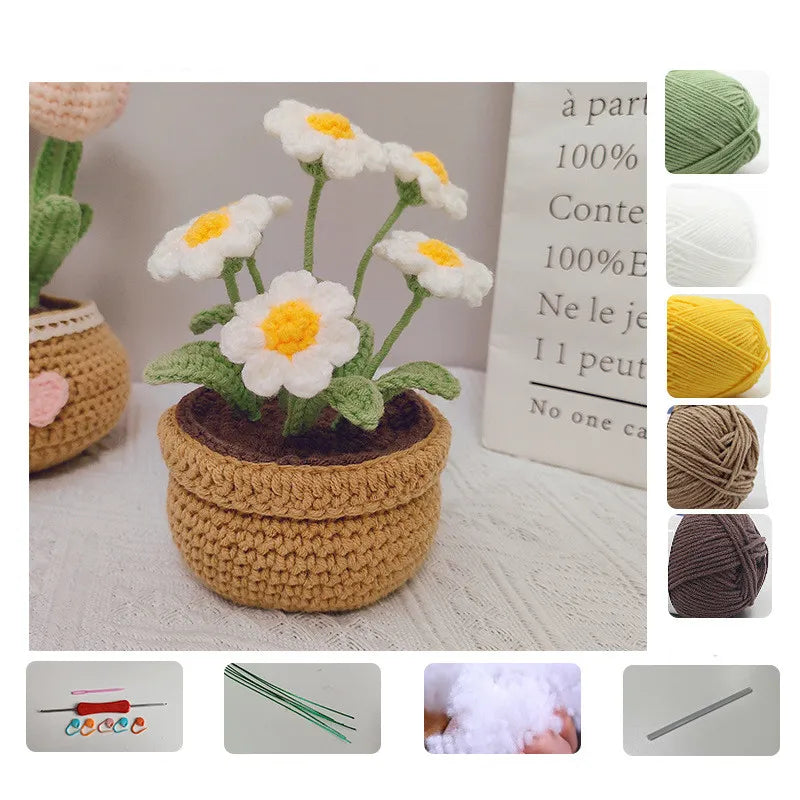 Knitting Tulip Daisy Potted Bouquet Material Package