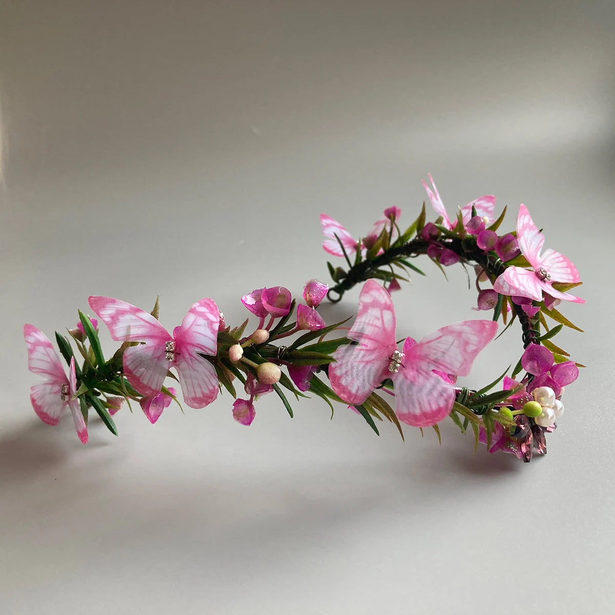 Purple Butterfly Flower Crown Bridal Halo Headband ELF Tiara with Adjustable Ribbon or Women Wreath Crown Wedding Floral Garland