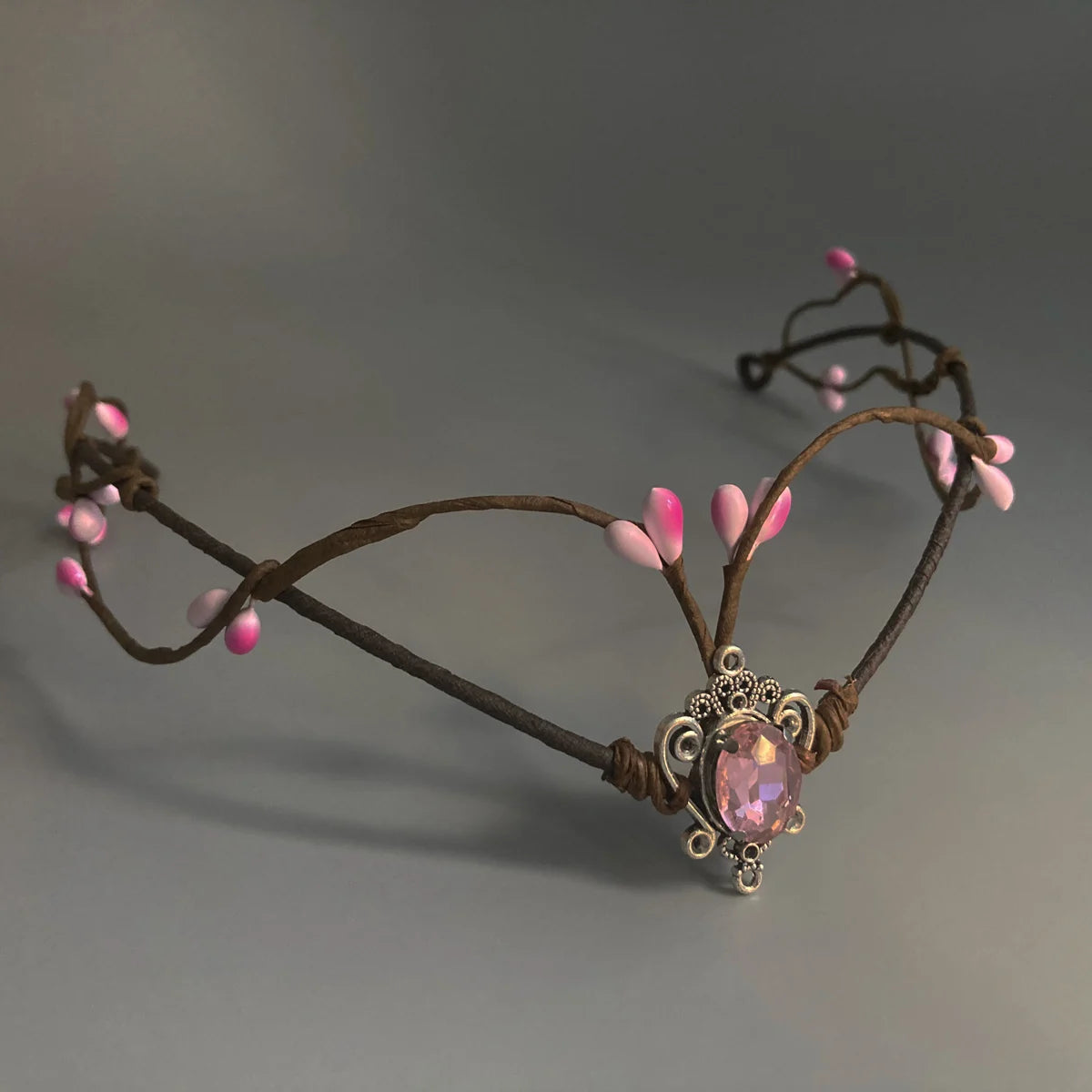Woodland elf  Branches  Tiara Elven Headpiece Fairy Crown Circlet Moonstone With Pink Gem For Fairy Costume Women Diadem