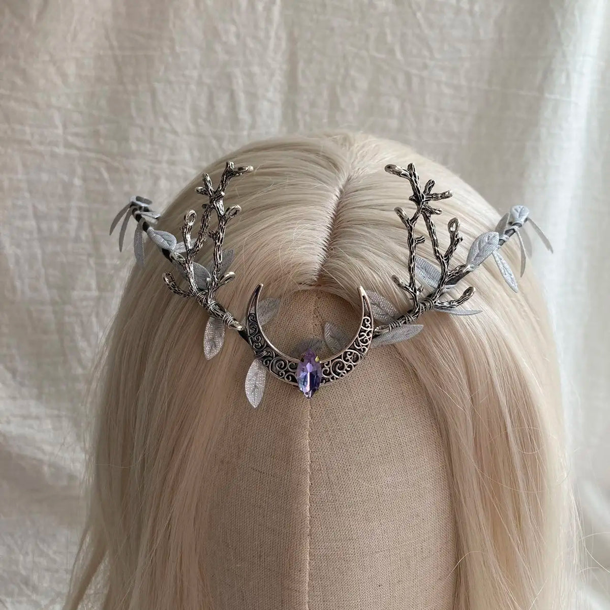 Moon Woodland Tiara Branches Deer Elven Headpiece Festival Boho Tiara Wedding Bride Fairy Costume Circlet Renaissance