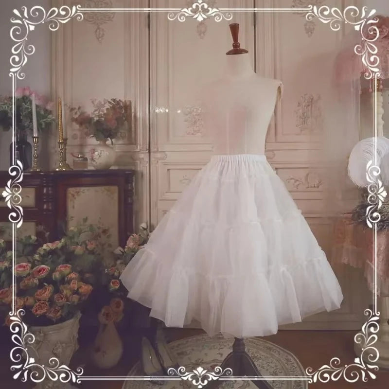 2026 New Sweet Cute Vintage Casual Lolita Petticoat,60cm White Glass Yarn Midi A-line Underskirt for Party Cosplay Tea Party