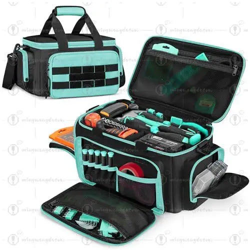Pink Handheld Tool Bag with Anti-Wear Base, Multi-Pocket Storage Pouch for Electricians Carpenters Repairmen