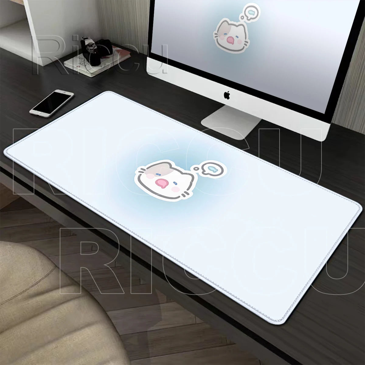 Kawaii Cartoon Kitten Gradient Mousepad Large Rubber Base Table Desktop Mat Office Gamer Computer Speed Type Carpet Keyboard Pad