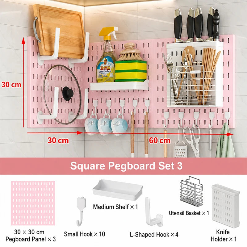 Pink No Drill Pegboard Storage Organizer Combinable Wall Mount Board for Gaming Desk Headset Game Controller Storage