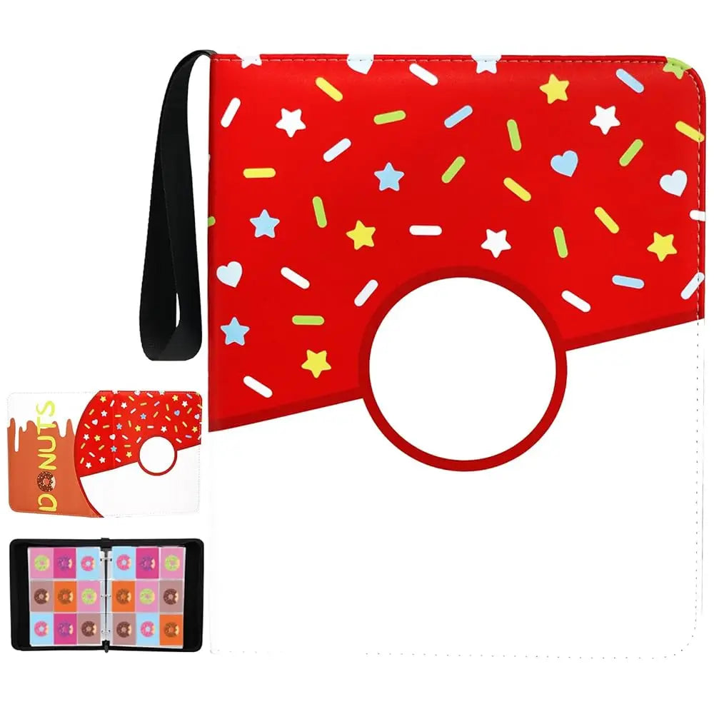 Donut 4 Pocket Card Binder Cartoon TCG Zipper Album Book Multi-Pocket Expandable Photo Collection File for Pokemon Card ID Badge