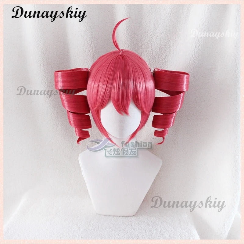 Anime Kasane Teto Wig Cosplay Wig Cute Red Ponytail High Heat Resistant Hair Teto Wig Free Wig Cap Women Long Curly Hair