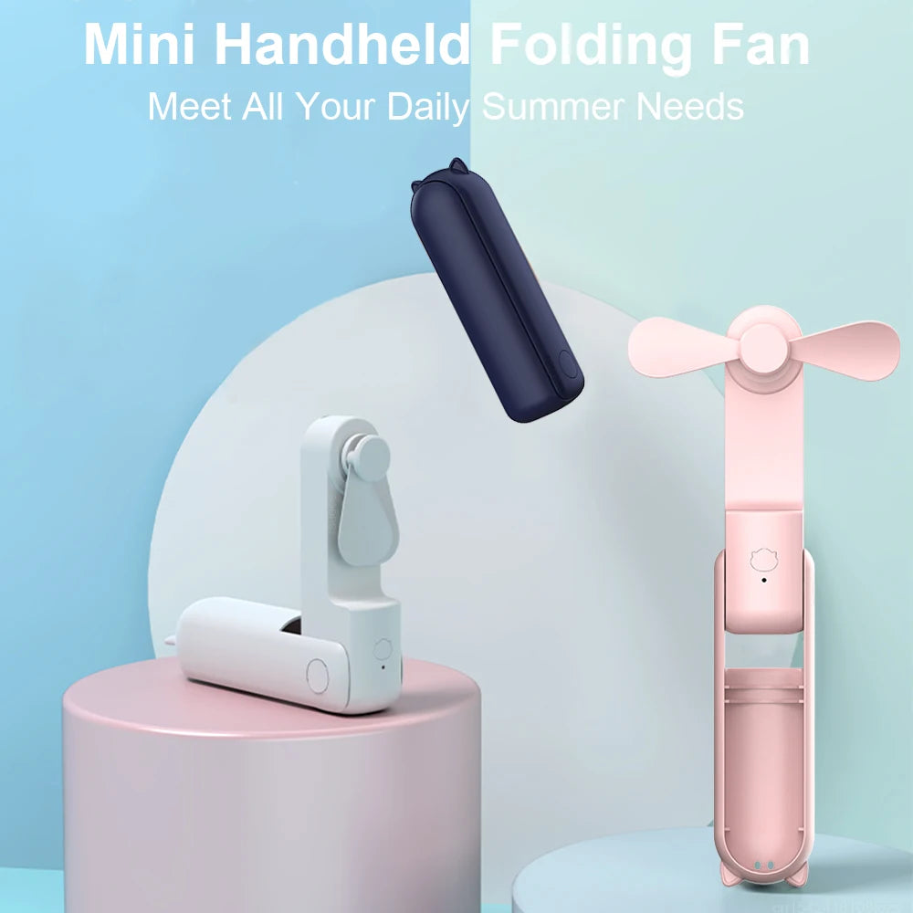 3 Speed Foldable Portable Mini Fan with Power Bank 2000mAh USB Rechargeable