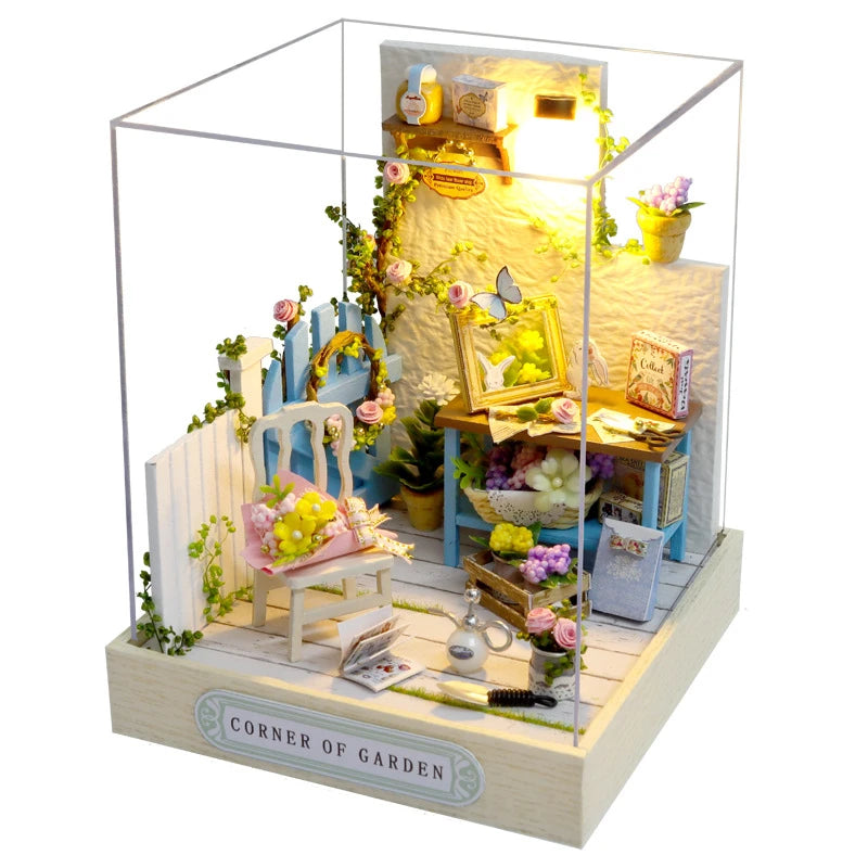 DIY Wooden Miniature Model Kit Japanese Cherry Blossoms Noodles Shop Casa 3D Puzzle Villa Dollhouse With Furniture Friends Gifts