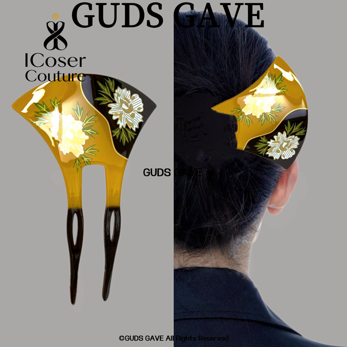 Printed Classic U‑Shaped Acrylic Hair Fork, Exquisite Daily‑wear Hairpin, Elegant Retro Old‑Money Style with Oriental Charm