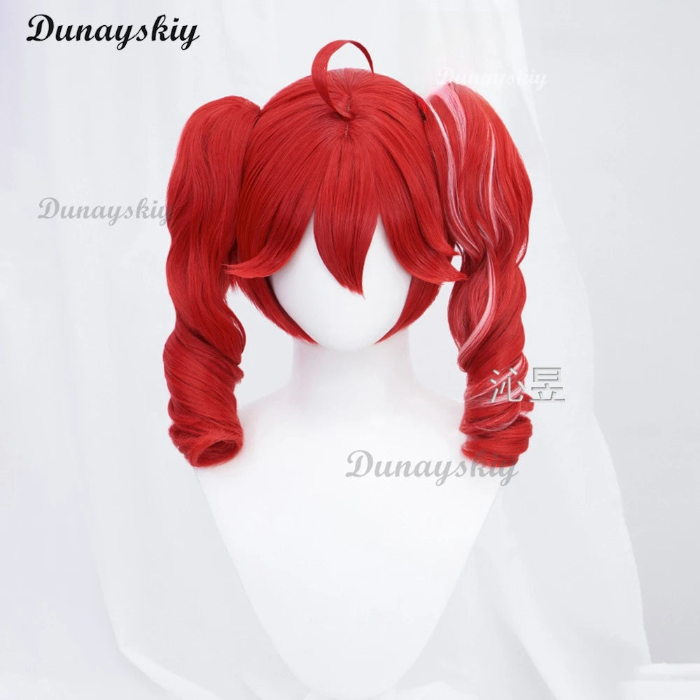 Anime Kasane Teto Wig Cosplay Wig Cute Red Ponytail High Heat Resistant Hair Teto Wig Free Wig Cap Women Long Curly Hair