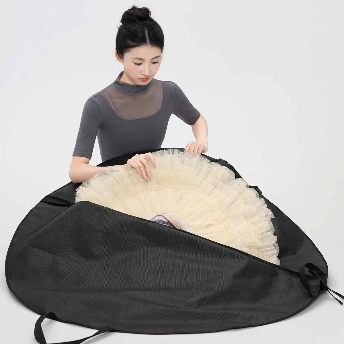 Zipper Black Storage Bag for Ballet Tutu Non-woven Waterproof Handbag Backpack for Performance Tulle Skirts Dance Accessories