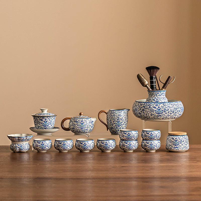 Kung Fu tea set blue and white lotus tea pot