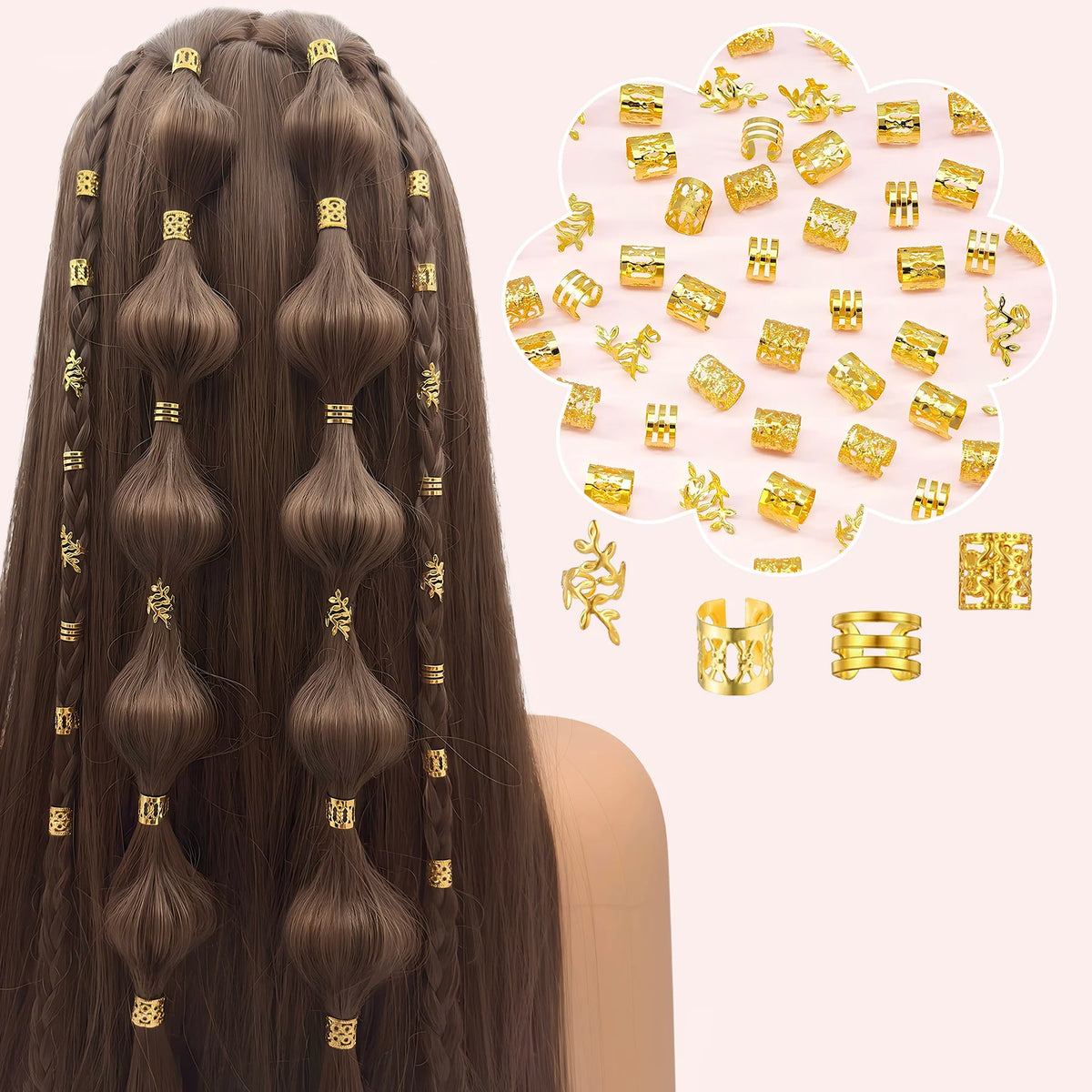 80Pcs Hair Cuffs Adjustable Hair Charms Metal Hair Jewelry Rings summer Hair Dreadlock Braid Accessories for Women and Girls