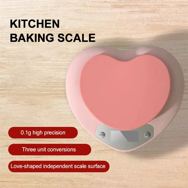 Digital Kitchen Scale Pink Heart-shaped Portable High-Precision Scale 5kg/1g 3kg/0.1g LCD Display Electronic Scale Battery Power