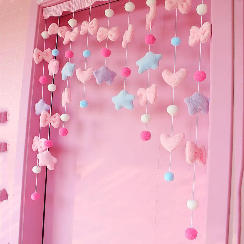 Pink Cute Bow Short Curtain Thread Partition Hanging Window Decor Dormitory Doorway Curtains Bathroom Door Curtain Girls Bedroom