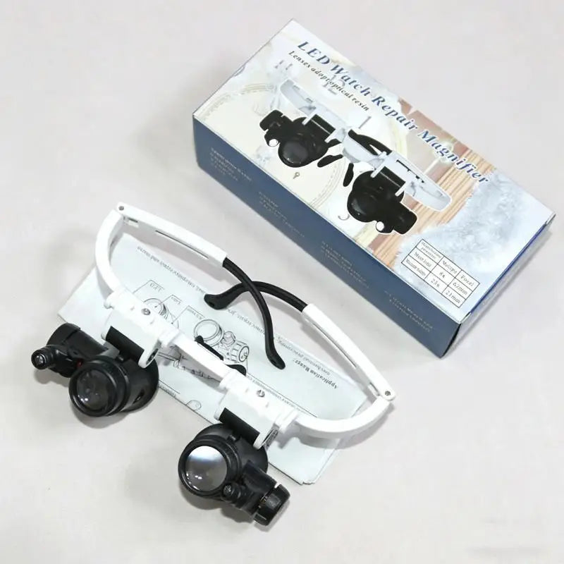 Magnifying Glass With LED Light Head-wearing Glasses Jewelry Loupe Welding Soldering Tools 8X 15X 23X