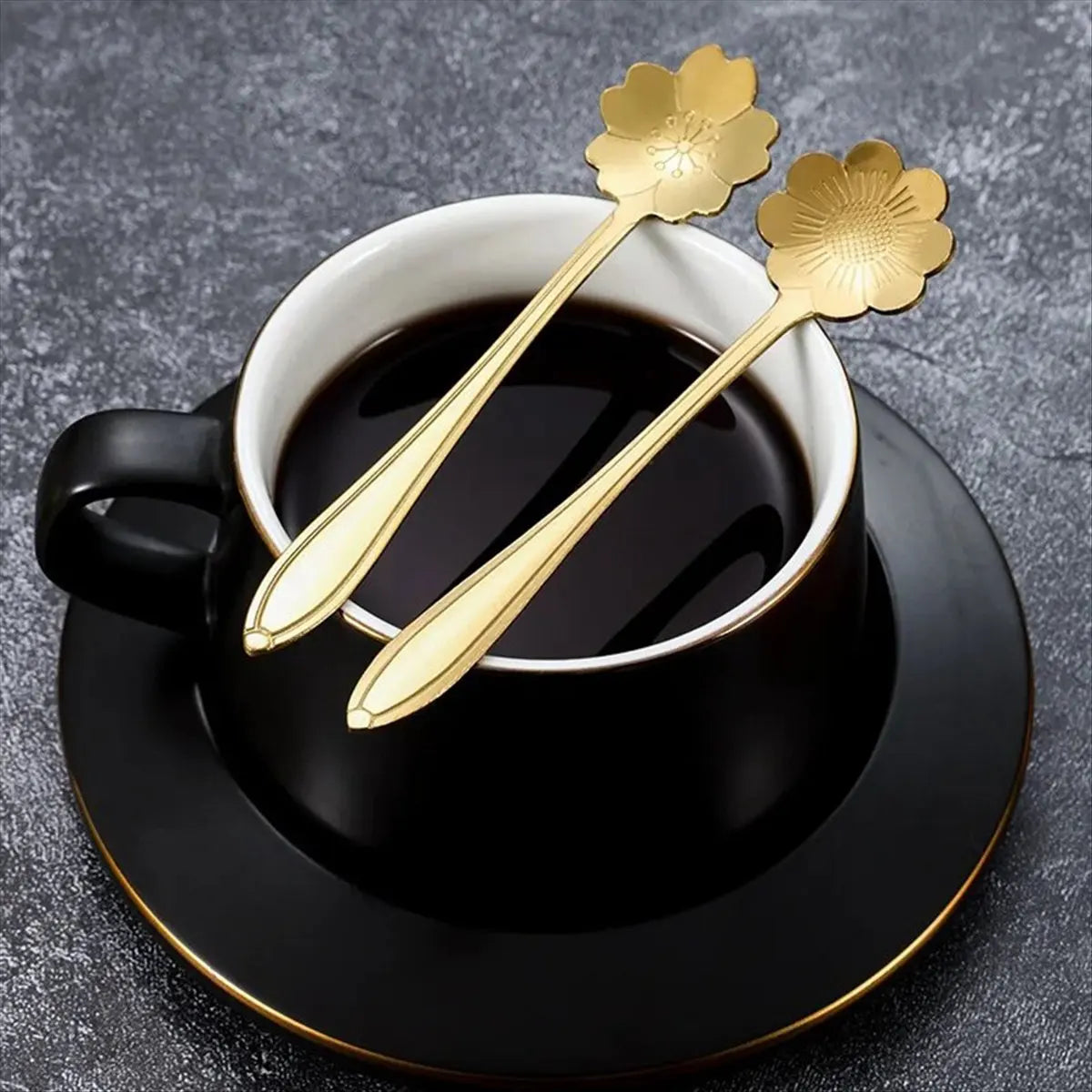 Stainless Steel Cherry Flower Gold Scoop Coffee Spoon Gift Kitchen Dessert Tea Accessories Tableware Decoration Set 13Cm &LICG