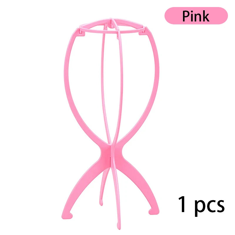 1Pcs Wig Stand Plastic Hat Display Wig Head Holders 17x36Cm Mannequin Stand Portable Folding Wig Stand Pink Hair Display Tools
