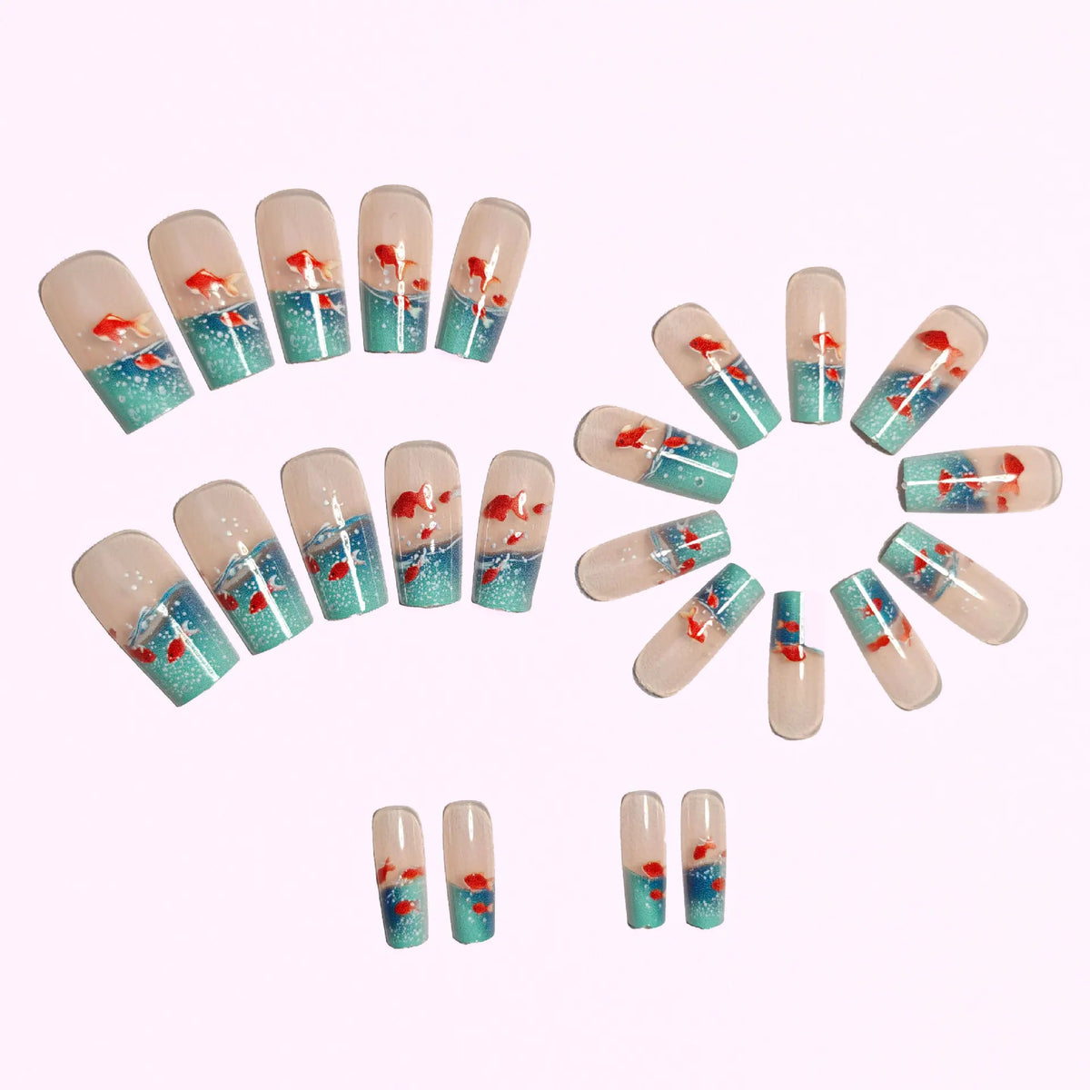 Medium Long Square Koi Fish Acrylic Nails