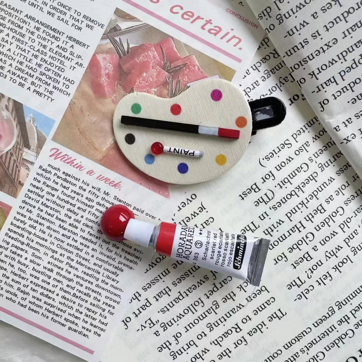 2pcs Art Watercolor Pigment Palette Hairpin Cute Kawaii Funny Women Girls Duckbill Clip Korean Fashion Bangs Side Styling Clip