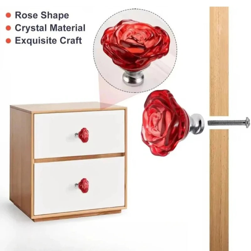 50mm Colorful Crystal Rose Glass Knob Single Hole Wardrobe Dresser Drawer Kitchen Wine Cabinet Pulls Furniture Accessories