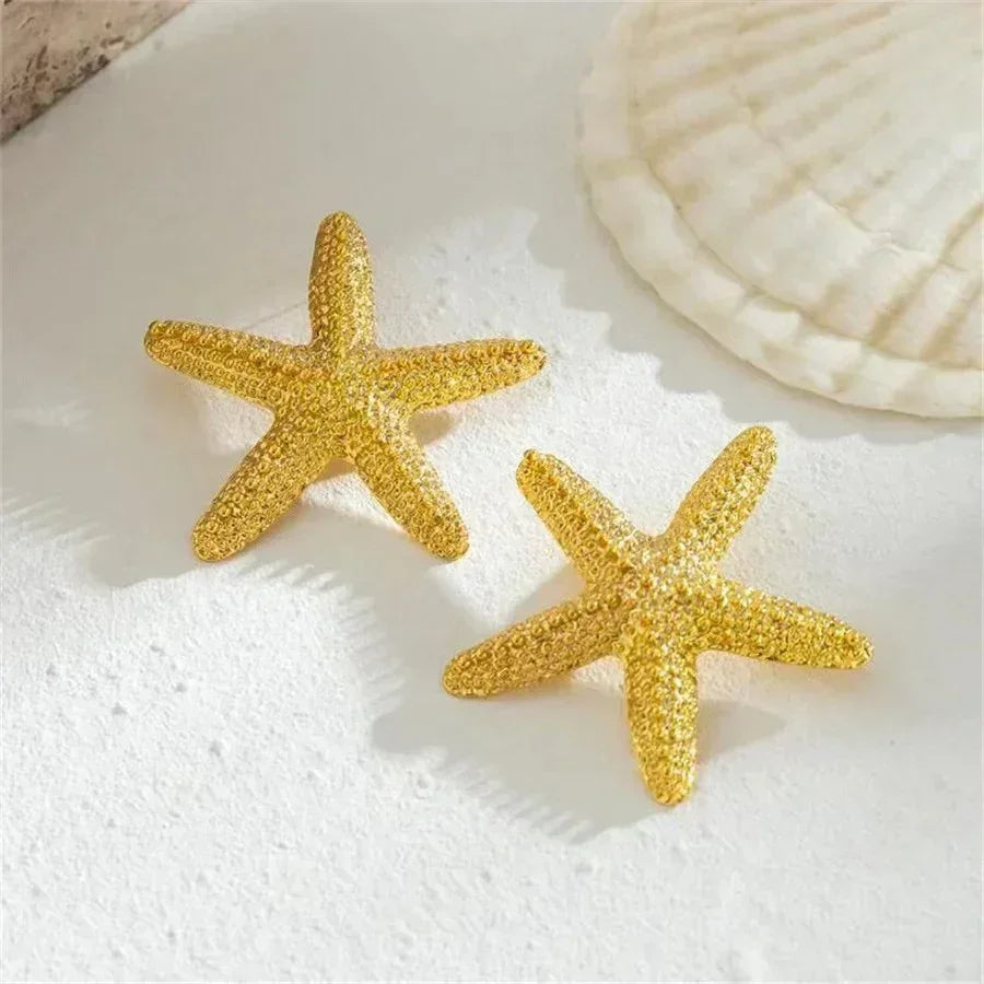 Boho Metal Big Starfish Star Pendant Necklace White Chunky Chain Y2K