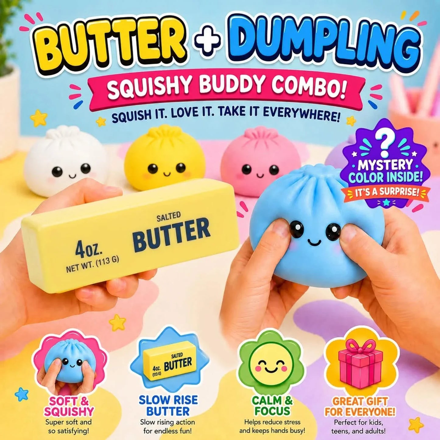 2-Pack: Squishy Dumpling & Butter Combo Pack – Slow Rising Fidget