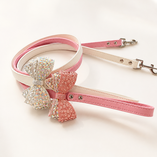 Luxury Rhinestone Bow Dog Leash Bling Crystal Puppy Lead