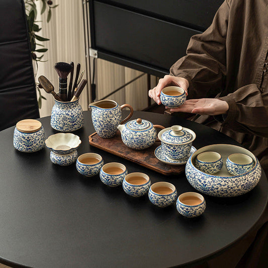 Kung Fu tea set blue and white lotus tea pot