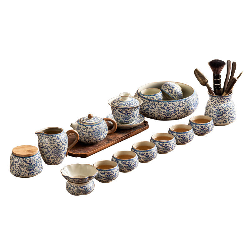 Kung Fu tea set blue and white lotus tea pot