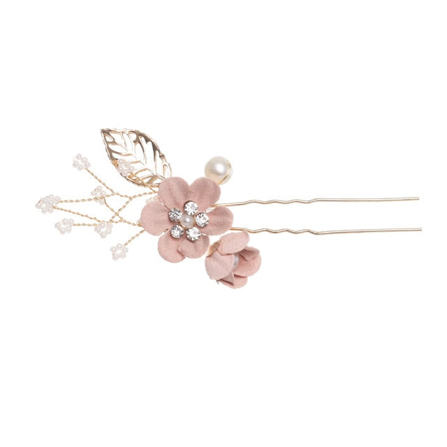 Luxury Blue Flower Hair Combs Headdress Prom Bridal Wedding Hair Accessories Gold Leaves Hair Jewelry Hair Pins