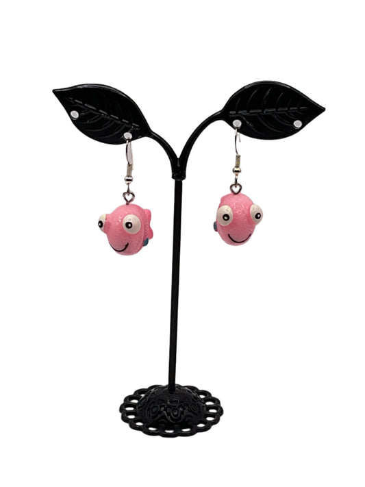 3-D Pink Fish Earrings