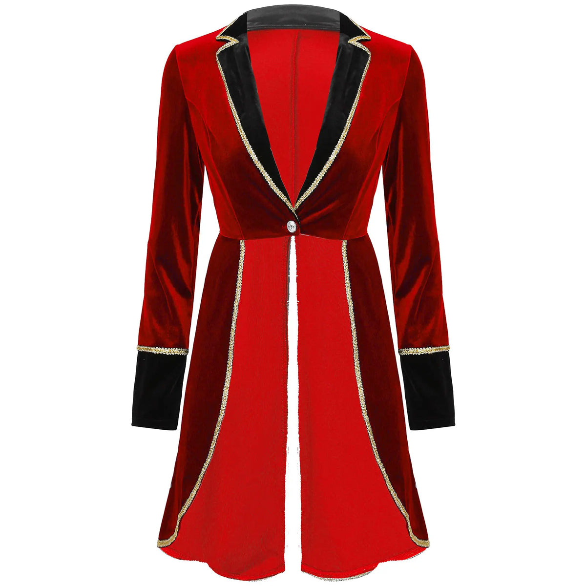 Velvet Circus Ringmaster Gold-Trimmed Swallow-Tail Blazer Coat